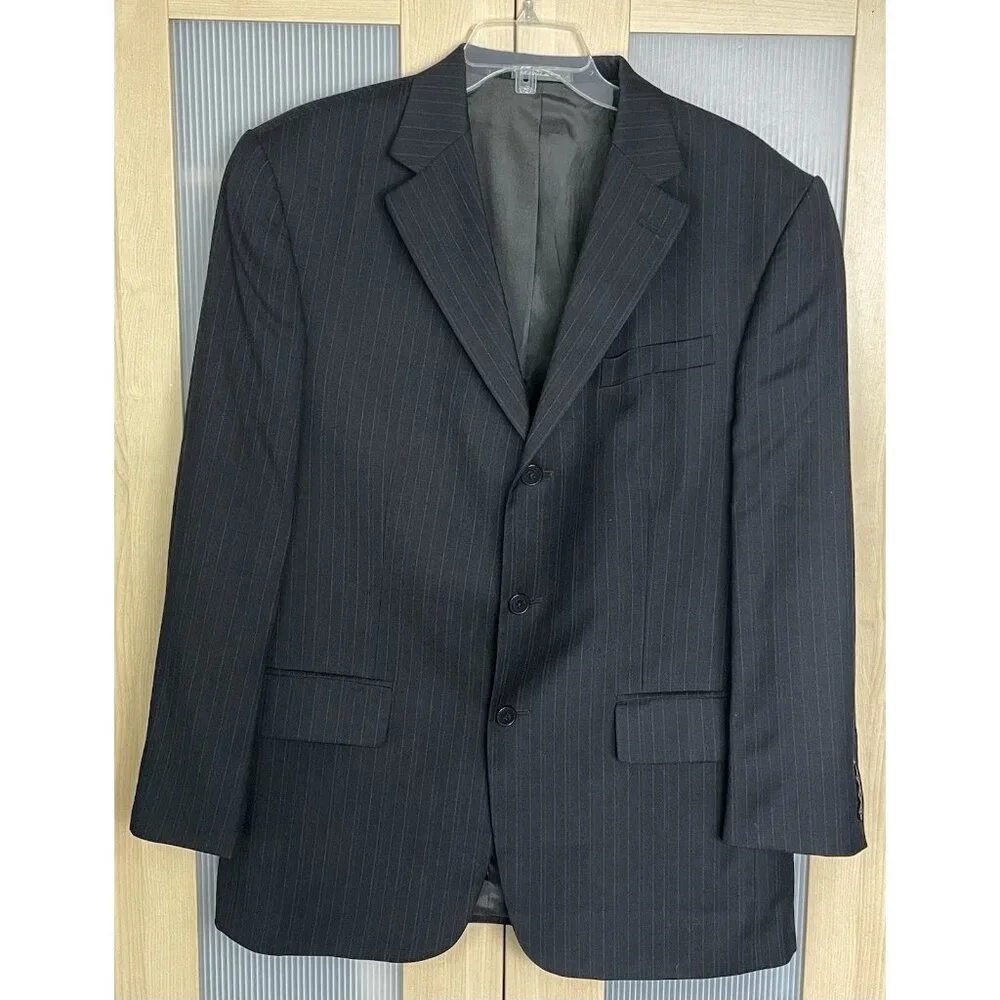 Oscar De La Renta Mens Black Suit Blazer Jacket 1Wool Size‎ 42R Preppy Career